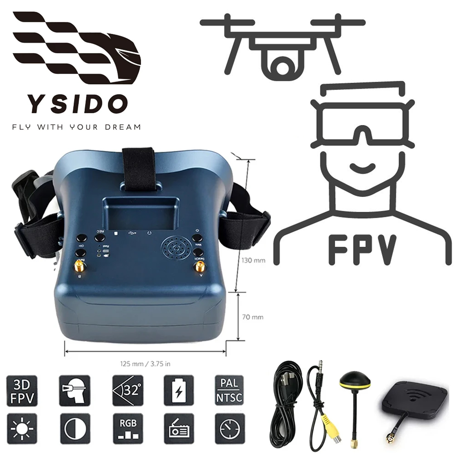 FPV Goggles 008D 5.8G 40CH 4.3 - Drone Racing Goggles recension och pris
